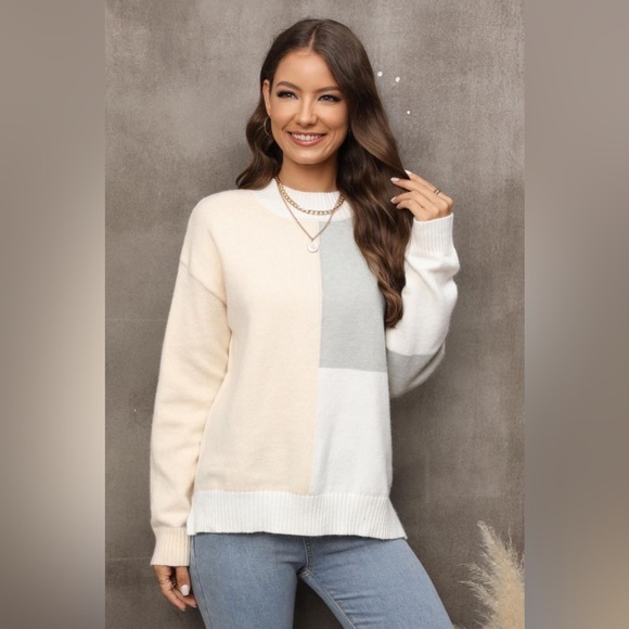 Color Block Crewneck Drop Shoulder Sweater - Picture 5 of 10
